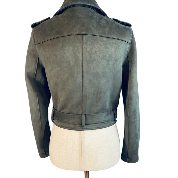 Zara Faux Suede Cropped Moto Jacket Zip Front Unlined Gray Small - Picture 6 of 7